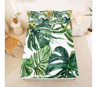 Homewish Palm Tree Leaves Bed Sheets Single Green Tropical Plant Leaves Fitted Sheet Summer Jungle Botanical Bedding Set,Modern Green Bed Cover 2 Pcs