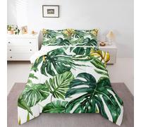 Homewish Palm Tree Leaves Single Duvet Set - Green Tropical Plant Leaves Bedding Set Summer Jungle Botanical Quilt Set - Modern Green Coverless Duvet