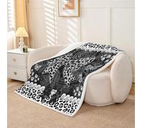 Homewish Panthera Bow Leopard Print Cheetah Cat Pattern Fuzzy Plush Throw Black Grey Bowknot Pearl Fleece Blanket Coquette Sherpa Blanket - Wild Safari Decor for Bed Couch Baby 30"x40"