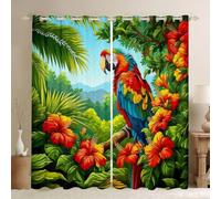Homewish Parrot Green Blackout Curtains W 46.1" x L 72", Tropical Palm Window Curtains, Botanical Window Treatments Leaves Print Microfiber Drapes 2 Panel Sets Summer Bedroom Decor