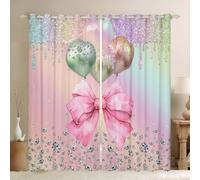 Homewish Pastel Pink Bow Blackout Curtains Rainbow Iridescent Drapes For Bedroom,Glitter Diamond Ribbon Bowtie Window Curtains Colorful Balloons Sequins Window Treatments 46 x 72 Inch, 2 Panels