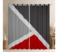 Homewish Patchwork Geometric Blackout Curtains Red Dark Gray And Light Grey Window Curtains 46"X72" Triangle Curtains & Drapes For Farmhouse Room Decor Modern Abstract Window Treatments 2 Panels