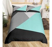 Homewish Patchwork Teal Triangle Bedding Set Turquoise Black Gray Geometric Comforter Cover Modern Abstract Duvet Cover For Adults Men Women Soft Lightweight Quilt Cover Zipper 3 Pcs King
