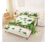 Homewish Patricks Day Sheet Set Single Four Clover Bed Sheets Watercolor Green Top Hat Cat Bedding - Gold Coins Jar Treasure Print Bed Sheets Set 3 Piece
