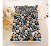 Homewish Pebble Stone Print Single Fitted Sheet with 1 Pillowcase