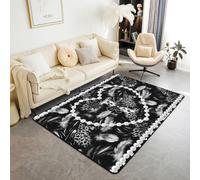 Homewish Personalized Black Bow Initial Letter I Area Rugs 150x200cm -Aesthetic Feather Grey Leopard Print Living Room Rug Glam Beaded Heart Coquette Pearl Non Shedding Carpet Y2K Monogram Large Rugs