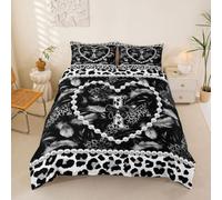 Homewish Personalized Black Bow Initial Letter I Single Duvet Cover Set Aesthetic Feather Grey Leopard Print Bedding for Kids Teens Glam Beaded Heart Coquette Pearl Quilt Cover Y2K Monogram Bed Sets