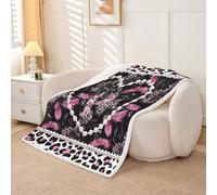 Homewish Personalized Black Bow Initial Letter P Fleece Blanket Twin 152x203cm Aesthetic Feather Pink Leopard Print Warm Plush Sherpa Blanket Glam Beaded Heart Coquette Pearl Fuzzy Plush Throw Office