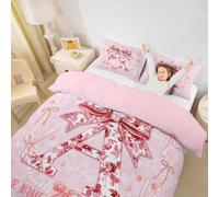 Homewish Personalized Cute Bow Quilt Cover Double Preppy Coquette Bows Duvet Cover Vintage Girly Trendy Floral Bedding Set Princess Watercolor Monogrammed Initial A Birthday Gifts Bed Set(A)