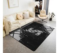 Homewish Personalized Initial S Area Rug 100x150cm Sports Theme Basketball Letter Rug For Bedroom Living Room Ball Games Black Grey Carpet Decor Chic Basketball Monogrammed Indoor Floor Mat Non Slip
