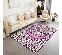 Homewish Personalized Letter C for Kids Teens Adults,Pink Leopard Print Area Rug 100x150cm for Bedroom - Farmhouse Animal Print Rugs Living Room Modern Luxury Non Shedding Carpet Large Rugs
