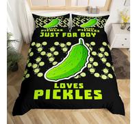 Homewish Pickle Bedding Set Funny Gift for Boy Men Just for Boy Loves Pickles Comforter Cover Single, Cartoon Food Vegetable Duvet Cover Teen Kid Cute Cucumbers Bedspread Cover 1 Pillow Case