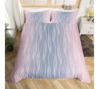 Homewish Pink And Grey Double Bedding Sets For Girls,Pink Watercolor Ombre Comforter Cover Geometric Wavy Stripe Duvet Cover,Abstract Line Pattern Quilt Cover Pink Gray Gradient Bedroom Decor