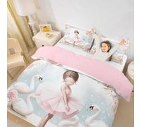 Homewish Pink Ballerina Design Bedding Set Single Dance Ballet Duvet Cover Cute Little Dancers Quilt Cover For Kids Boys Girls,Swan Rose Ballet Theme Bed Set