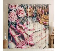 Homewish Pink Ballet Shoes Blackout Curtains for Bedroom Living Room Musical Theme Music Score Window Curtains 2 Panels 52 x 90 Inch Pink Ballerina Design Drapes,Princess Crown Rose Window Treatments