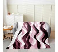 Homewish Pink Black Geometric Lines Flannel Blanket 50x60 Inches - Striped Fleece Blanket for Minimalist- Modern Geometry Aesthetics Art Fuzzy Plush Throw - Gradient Ombre Sofa Throw