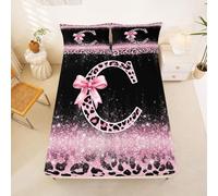 Homewish Pink Black Leopard Print Bed Sheets Single Girly Ombre Cheetah Ribbon Bow Fitted Sheet Deep Pocket 16 inch (40 cm),Aesthetic Letter C Bedding Set Bed Cover with 1 Pillowcase