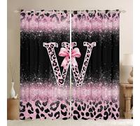 Homewish Pink Black Leopard Print Blackout Curtains 52 x 90 Inch - Girly Ombre Cheetah Bowtie Eyelet Curtains for Living Room Bedroom - Mom Girlfriend Stylish Initial W Window Drapes 2 Panels Decor