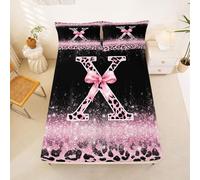 Homewish Pink Black Leopard Print Single Fitted Sheet Princess Ombre Cheetah Bowtie Bed Sheets Deep Pocket 16 inch (40 cm),Mom Girlfriend Fashion Initial X Bedding Set Bed Cover with 1 Pillowcase