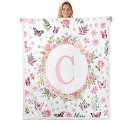 Homewish Pink Boho Floral Fuzzy Plush Throw Personalized Costom C Fleece Blanket Pink Butterfly Flower Sherpa Blanket - Bohemian Wildflower Decor for Bed Couch Baby 30"x40"