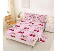 Homewish Pink Bow with Cherry Bed Sheets Single Red Plaid Check Bows Sheet Set Cute Coquette Bowtie Bedding Set - Ribbon Bowknot Fitted Flat Sheets 3 Piece