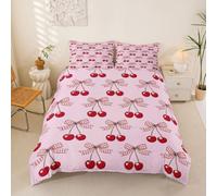 Homewish Pink Bow with Cherry King Duvet Cover Sets Red Plaid Check Bows Bedding Cute Coquette Bowtie Quilt Cover Ribbon Bowknot Bed Set
