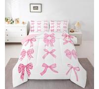 Homewish Pink Bows Coverless Duvet Single,Kids Girls Kawaii Bow Duvet Set Cute Girly Bowknot Bedding Set Watercolor Bow Quilt Set With 1 Pillow Case, Microfiber Soft