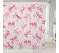 Homewish Pink Bows Shower Curtain 72" W x 78" L - Coquette Bow Waterproof Bathroom Curtains Romantic Valentine Heart Bath Curtain Princess Bow Knot Ribbon Bathroom Accessories