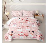 Homewish Pink Cartoon Snowman King Quilt Set 3 Piece