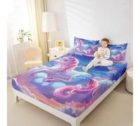 Homewish Pink Cartoon Unicorn Bed Sheets Dreamy Princess Unicorn Bedding Set Double Size For Kids Girls Teen Women,Cute Kawaii Animal Sheet Set Romantic Starry Sky Bed Sheet Set 4 Piece