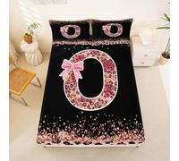 Homewish Pink Cheetah Print Bed Sheets Single Alphabet Letter O Bow Fitted Sheet Cottagecore Aesthetic Coquette Bedding Set,Princess Monogrammed Personalized Bed Cover 2 Pcs