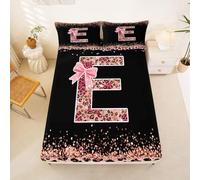 Homewish Pink Cheetah Print Bedding Set Single Alphabet Letter E Bow Fitted Sheet Cottagecore Aesthetic Coquette Bed Sheets,Princess Monogrammed Personalized Bed Cover 2 Pcs