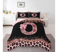 Homewish Pink Cheetah Print Single Duvet Set - Alphabet Letter O Bow Bedding Set Cottagecore Aesthetic Coquette Quilt Set - Princess Monogrammed Personalized Coverless Duvet