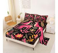 Homewish pink cheetah Sheet Set Double boho tropical floral Bed Sheets wild animals Bedding - Dark Bohemian Aesthetic Bed Sheets Set 4 Piece