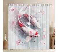 Homewish Pink Cherry Blossom Blackout Curtains for Living Room, Aesthetic Carp Window Curtains 2 panel Sets 66 x 90 Inch,Koi Fish Japanese Style Japan Ukiyoe Flowers Window Treatments Drapes