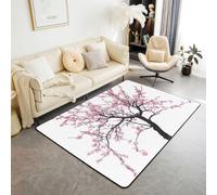 Homewish Pink Cherry Blossoms Area Rugs 100x150cm for Bedroom Living Room - Pink Florals Modern Floor Carpet Japanese Spring Large Rugs Sakura Flower Non Shedding Carpet