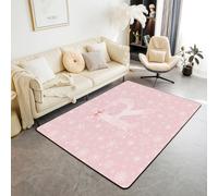 Homewish Pink Christmas Area Rug 100x150cm for Bedroom-Dreamy Princess Style Monogrammed Rugs Living Room Coquette Initial Letter R Bowknot Non Shedding Carpet Winter Magical Snowflake Floral Rugs