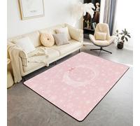 Homewish Pink Christmas Area Rug 150x200cm for Bedroom-Initial O Letter Bowknot Rugs Living Room Dreamy Princess Style Monogrammed Bedspread Non Shedding Carpet Winter Magical Snowflake Floral Rugs