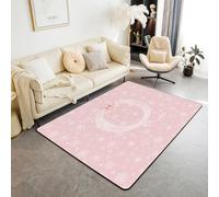 Homewish Pink Christmas Area Rugs 150x200cm-Dreamy Princess Style Monogrammed Living Room Rug Coquette Initial Letter Bowknot Bedspread Non Shedding Carpet Winter Magical Snowflake Floral Large Rugs