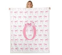 Homewish pink coquette bow Fuzzy Plush Throw personalized initial O Fleece Blanket dreamy bowknot bow-tie Sherpa Blanket - princess style monogrammed Decor for Bed Couch Baby 30"x40"