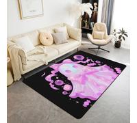 Homewish Pink Ghost Area Rugs 150x200cm for Bedroom Living Room - Kids Happy Halloween Modern Floor Carpet Dreamy Bowknot Pumpkin Lights Large Rugs Cute Coquette Non Shedding Carpet