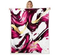 Homewish Pink Gold Modern Abstract Blanket 90x90 Inches - Chic Geometric Fleece Blanket for Adults - Minimalist Ink Painting Striped Throws - Watercolor Graffiti Mid Century Art Sofa Throw