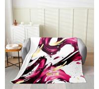 Homewish Pink Gold Modern Abstract Flannel Blanket 39x51 Inches - Chic Geometric Fleece Blanket for Adults - Minimalist Ink Painting Striped Fuzzy Plush Throw - Graffiti Mid Century Art Sofa Throw