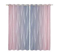 Homewish Pink & Grey 46" Wx54 L Blackout Curtains for Girls Room - Watercolor Ombre, Geometric Wavy Stripe, Abstract Pattern, 2 Panels Pink Gray Gradient