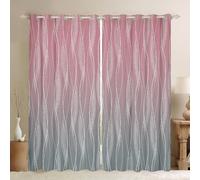 Homewish Pink Grey 46" Wx72 L Window Curtains For Girls Room Abstract Ombre Curtains & Drapes Light Pink Gray Gradient Blackout Curtains Geometric Silver Striped Window Treatments 2 Panels