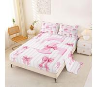Homewish Pink Kawaii Bow Sheet Set Single Initial Letter G Bed Sheets Dreamy Princess Bowknot Bedding - Monogrammed G Butterfly Knot Bed Sheets Set 3 Piece