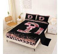 Homewish Pink Leopard Print Bed Sheets Single Alphabet Letter D Bow Sheet Set Cottagecore Coquette Aesthetic Bedding Set - Princess Monogrammed Personalized Fitted Flat Sheets 3 Piece