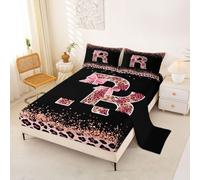 Homewish Pink Leopard Print Sheet Set Single Alphabet Letter R Bow Bed Sheets Cottagecore Coquette Aesthetic Bedding - Princess Monogrammed Personalized Bed Sheets Set 3 Piece