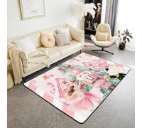 Homewish Pink Nutcracker Large Area Rug 150x200 cm, Christmas Candy House Gingerbread Man Living Room Rug Cute Ballet Princess Rugs for Bedroom, Cartoon Mouse Soldier Carpet Indoor Floor Mat