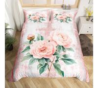 Homewish Pink Peony Flower Single Comforter Cover Spring Blossom Duvet Cover Abstract Oil Painting Bed Set Watercolor Floral Rustic Farmhouse Bedding Set Ombre Pink Grey Design for Adults